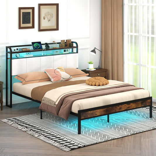 Twin/Full/Queen/King Size Bed Frame with LED Light and Charging Station-Queen Size - Tampa Home & Garden Store