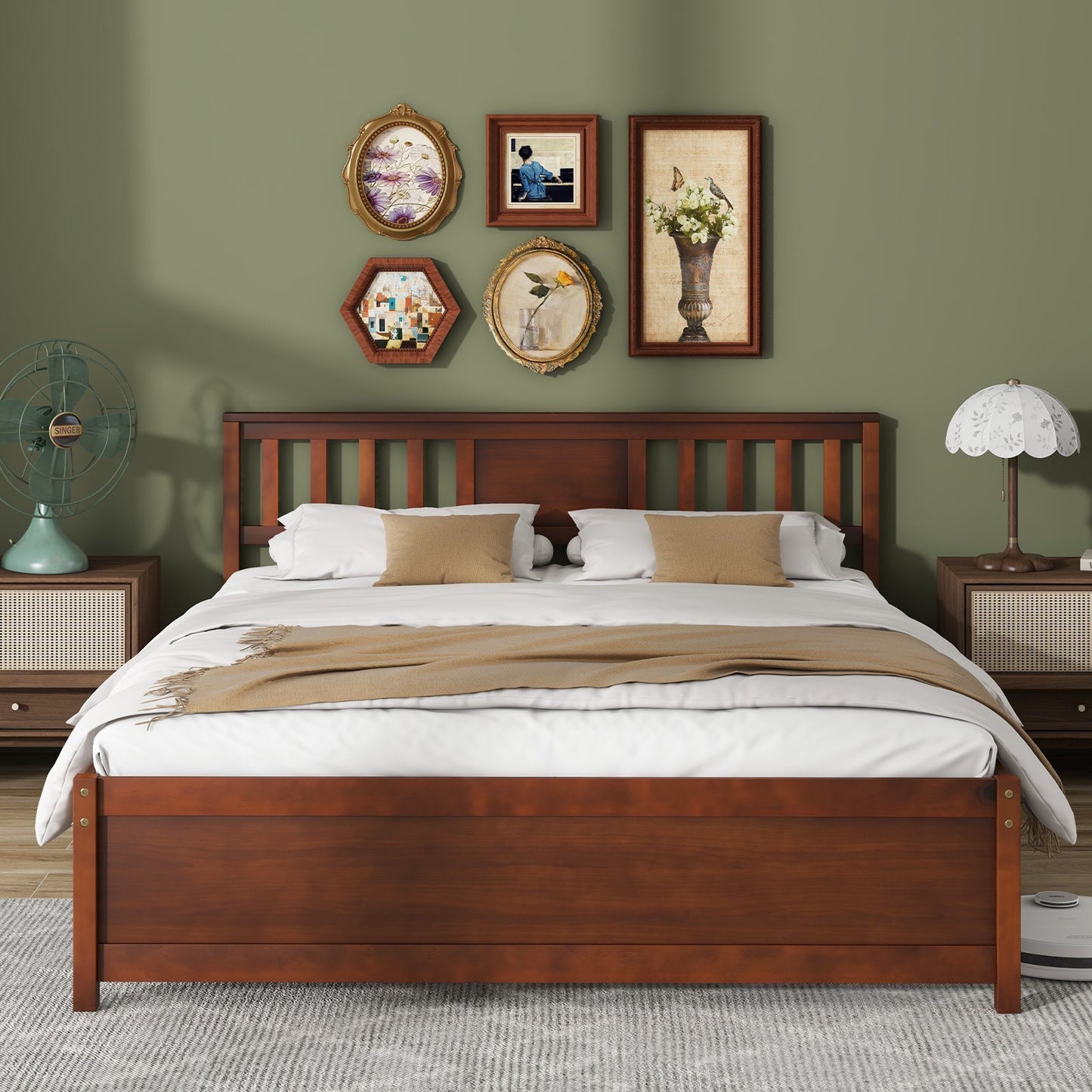Cama de plataforma de madera con cabecero y soporte de listones - Tamaño Queen