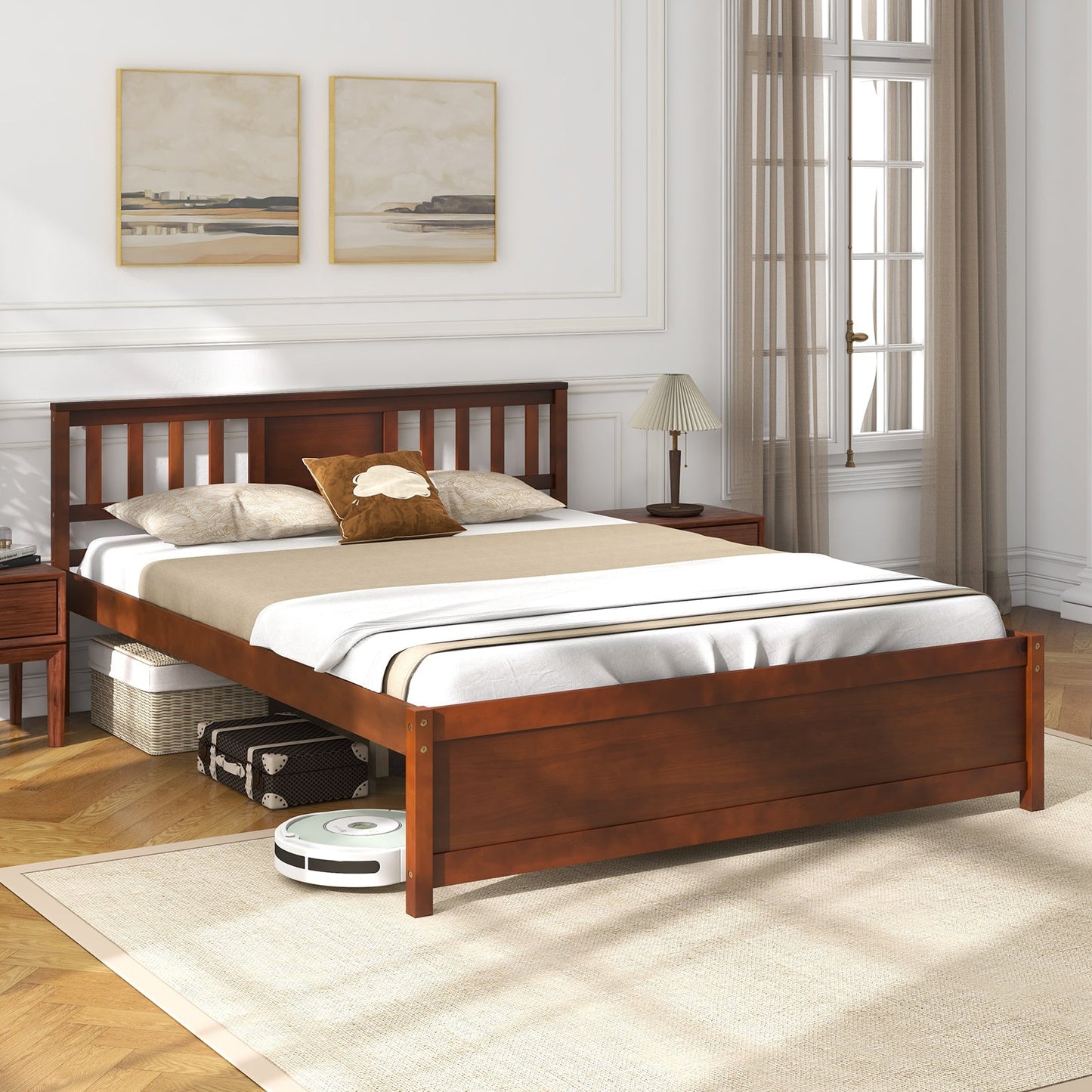 Cama de plataforma de madera con cabecero y soporte de listones - Tamaño Queen