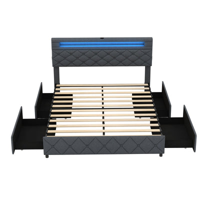 Base de Cama Tamaño Matrimonial/Queen con Cabecera Ajustable con Almacenamiento y Soporte de Láminas de Madera-Matrimonial