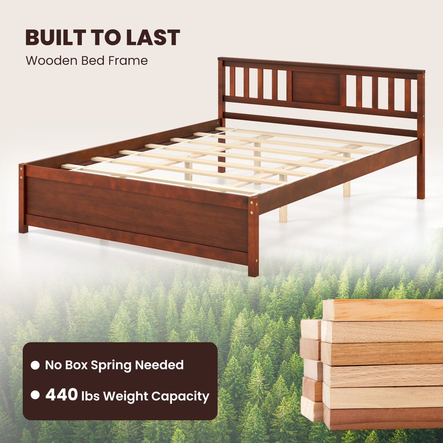 Cama de plataforma de madera con cabecero y soporte de listones - Tamaño Queen