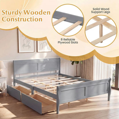 Queen Size Bed Frame with 2 Storage Drawers and Footboard