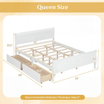 Queen Size Bed Frame with 2 Storage Drawers and Footboard