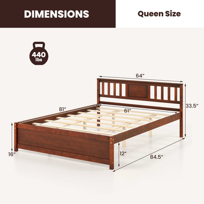 Cama de plataforma de madera con cabecero y soporte de listones - Tamaño Queen