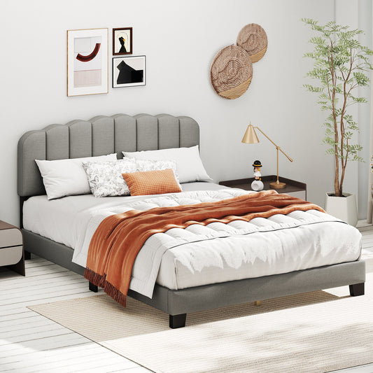 Queen Size Bed Frame with Adjustable Scalloped Tufted Headboard-Queen Size - Tampa Home & Garden Store
