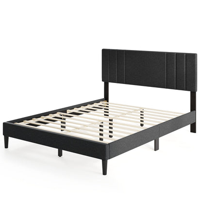 Full/Queen/Twin Size Bed Frame with Vertical Channel Tufted Headboard and Wooden Slats-Full Size
