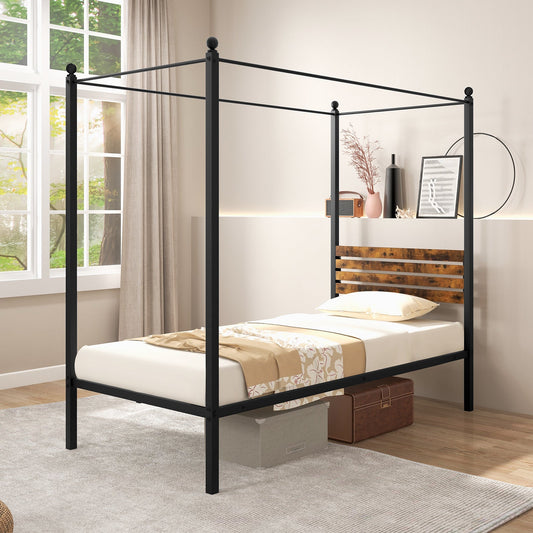 Queen Size Canopy Bed Frame with Under Bed Storage-Twin Size - Tampa Home & Garden Store