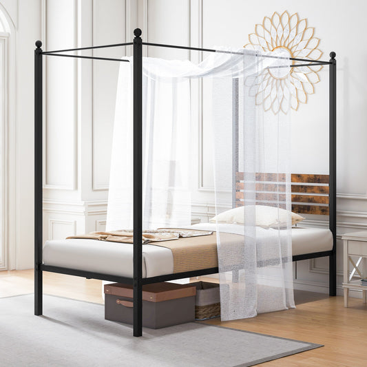 Queen Size Canopy Bed Frame with Under Bed Storage-Twin Size - Tampa Home & Garden Store