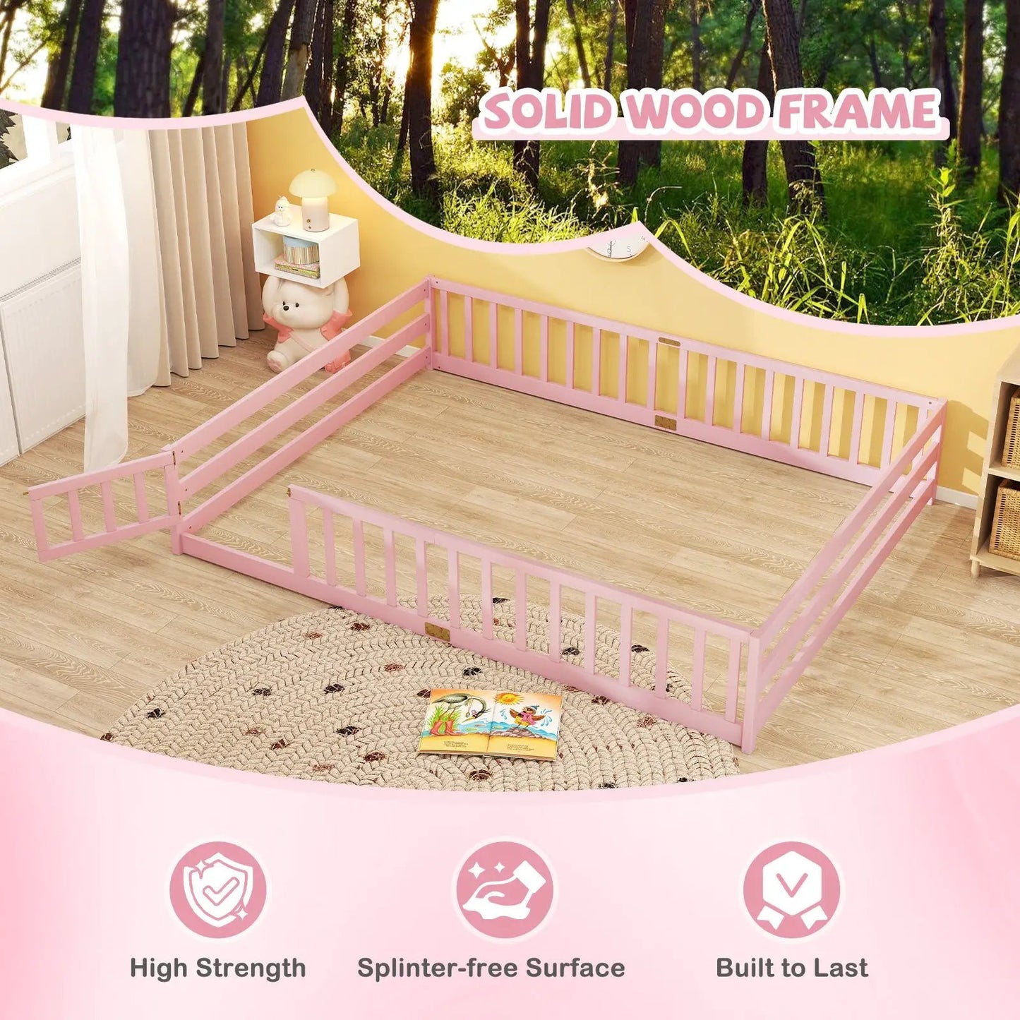 Queen Size Floor Bed For Kids With Guardrails