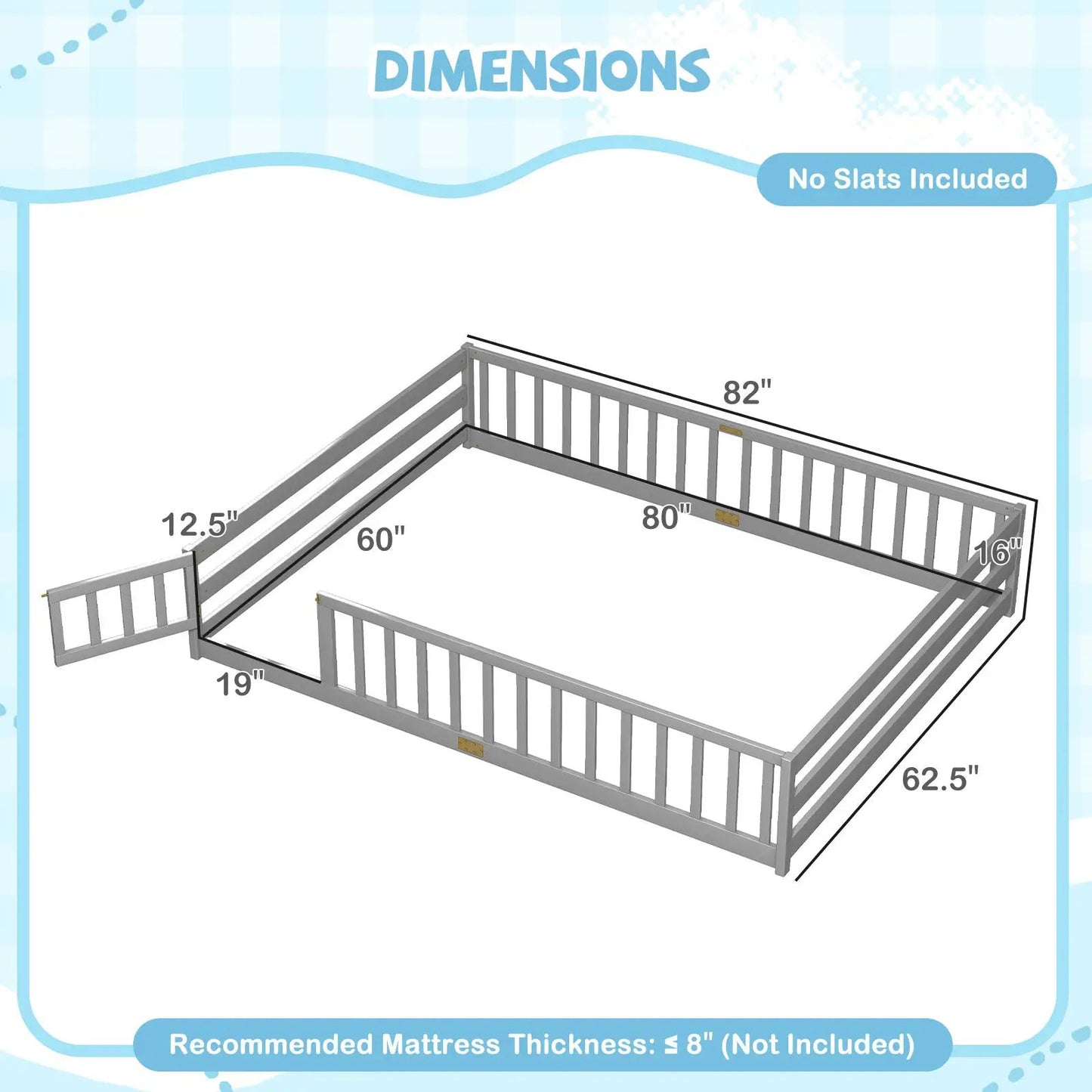 Queen Size Floor Bed For Kids With Guardrails