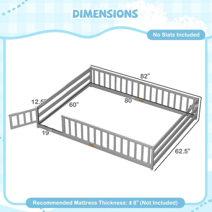 Queen Size Floor Bed For Kids With Guardrails