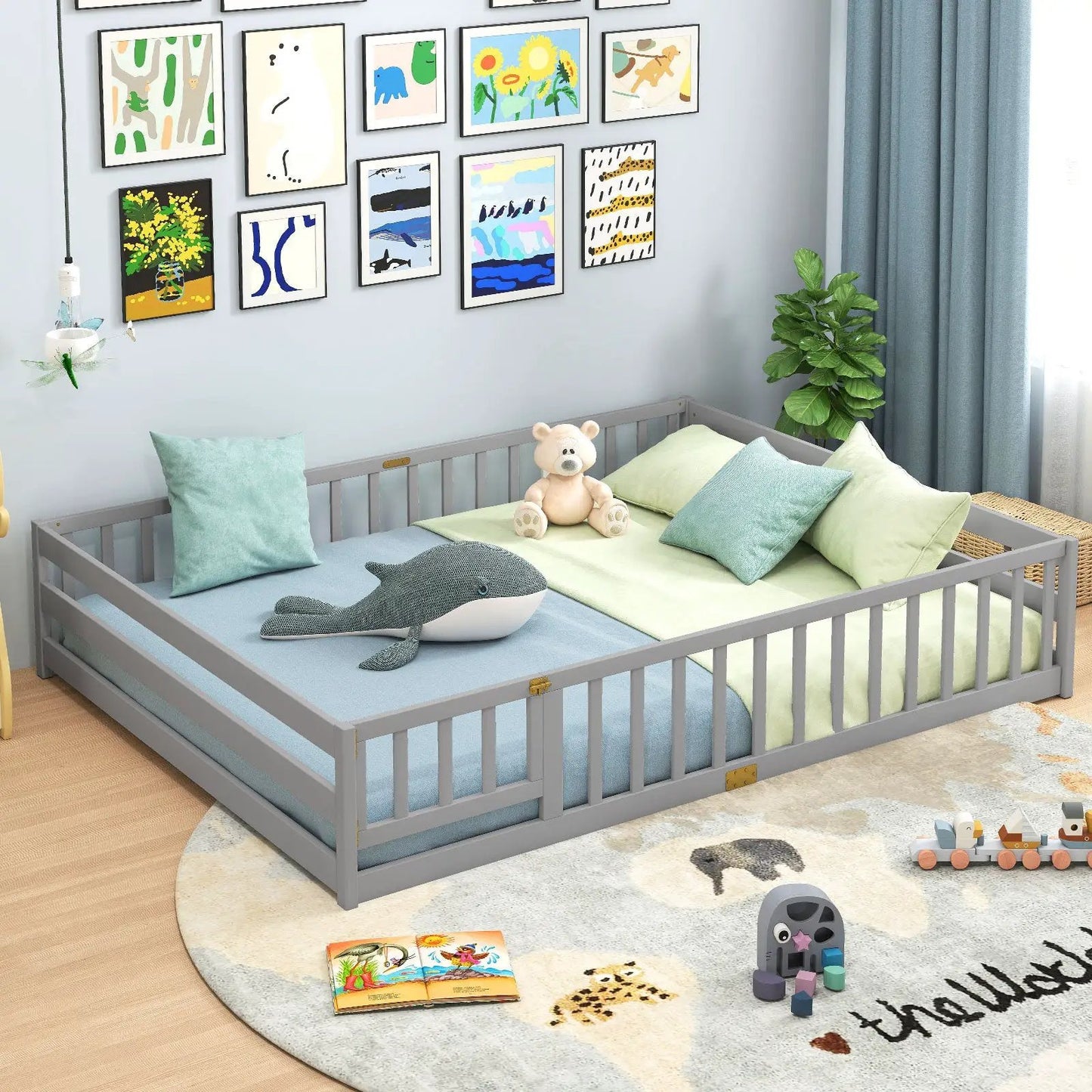 Queen Size Floor Bed For Kids With Guardrails