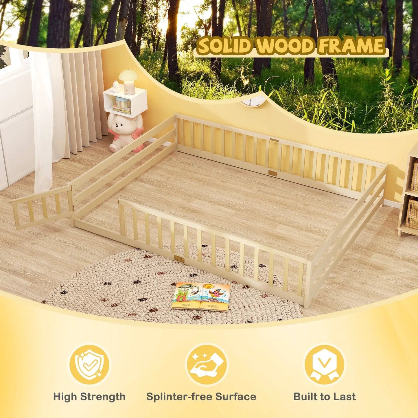 Queen Size Floor Bed For Kids With Guardrails