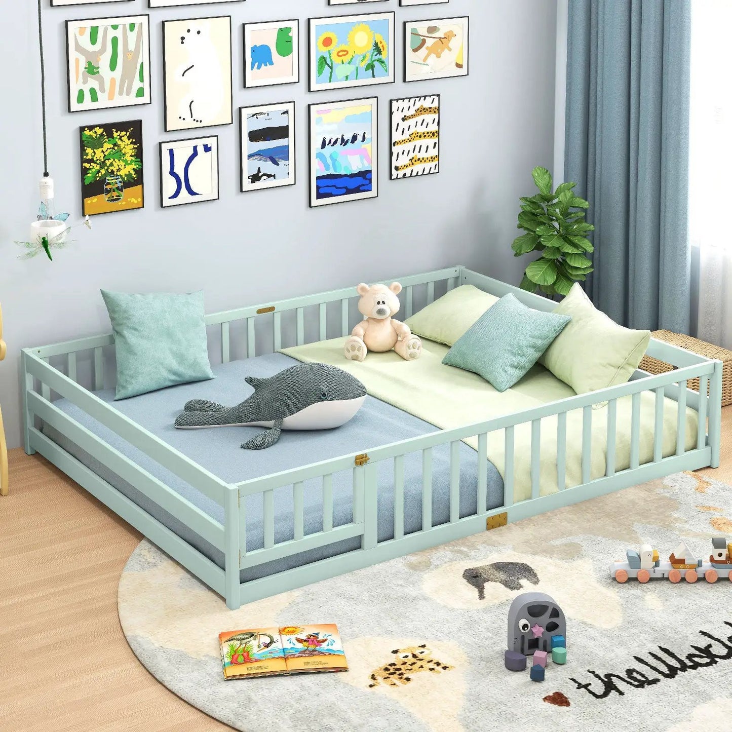 Queen Size Floor Bed For Kids With Guardrails