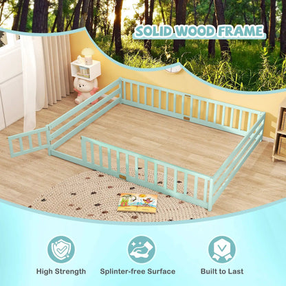 Queen Size Floor Bed For Kids With Guardrails