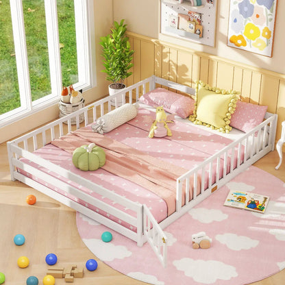 Queen Size Floor Bed For Kids With Guardrails