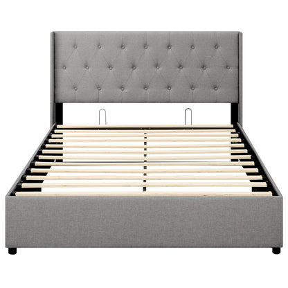 Queen Size Lift-up Storage Bed Modern Linen Upholstered Platform Bed