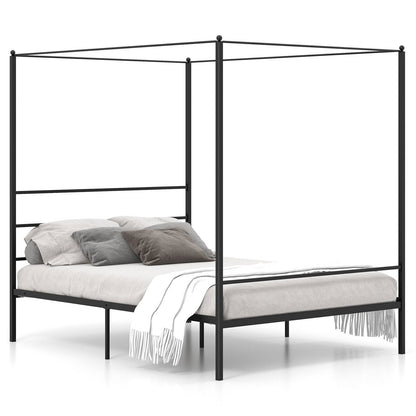 Marco de cama con dosel de metal de tamaño doble/completo/Queen con soporte de listones-Tamaño doble