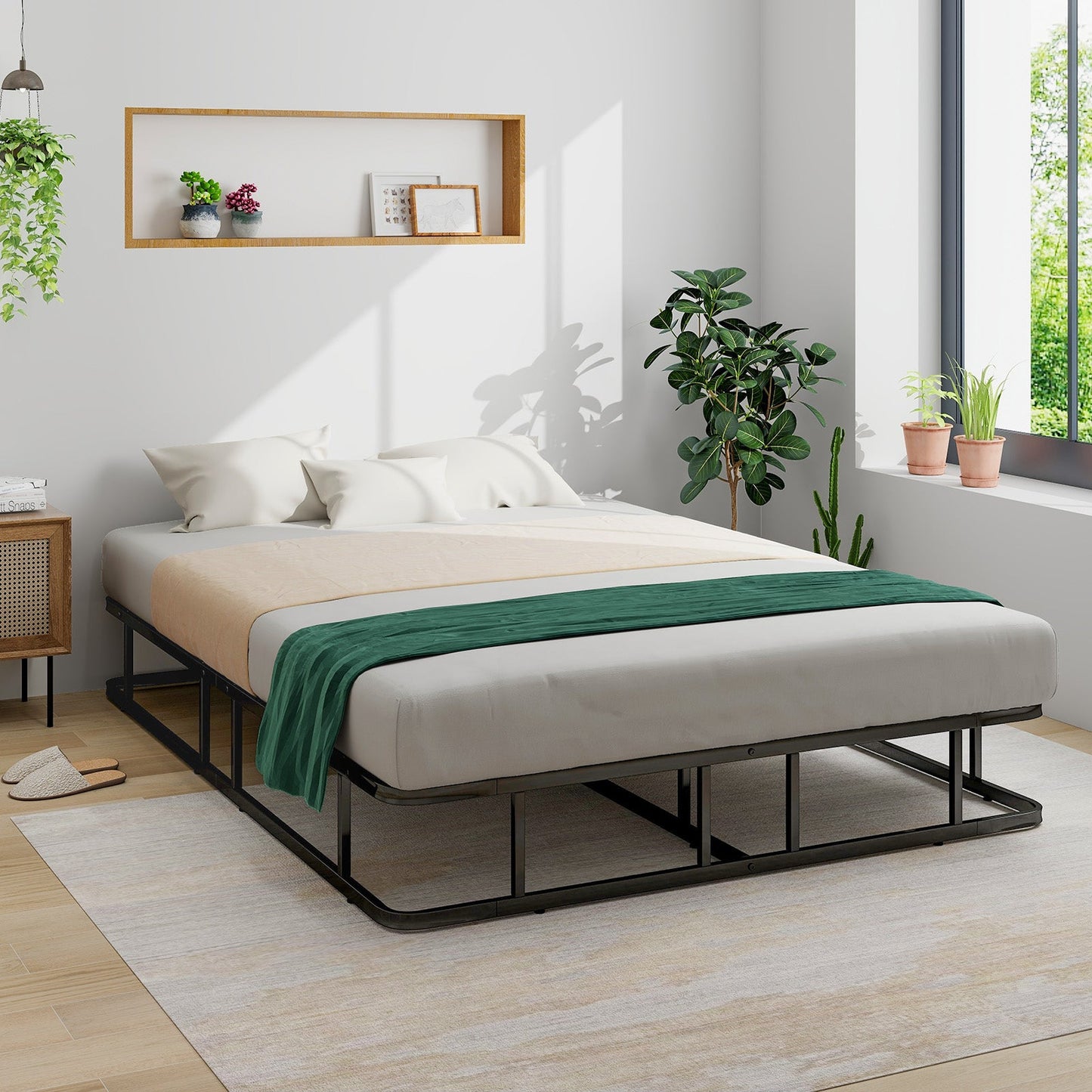 Base de cama tamaño queen con soporte de listones de metal