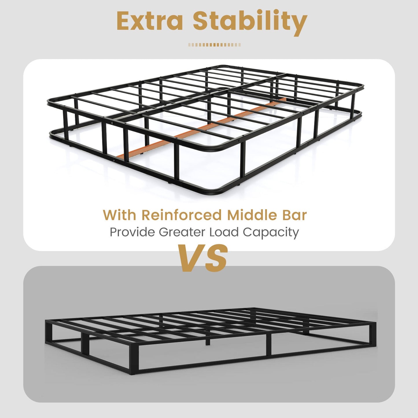 Base de cama tamaño queen con soporte de listones de metal