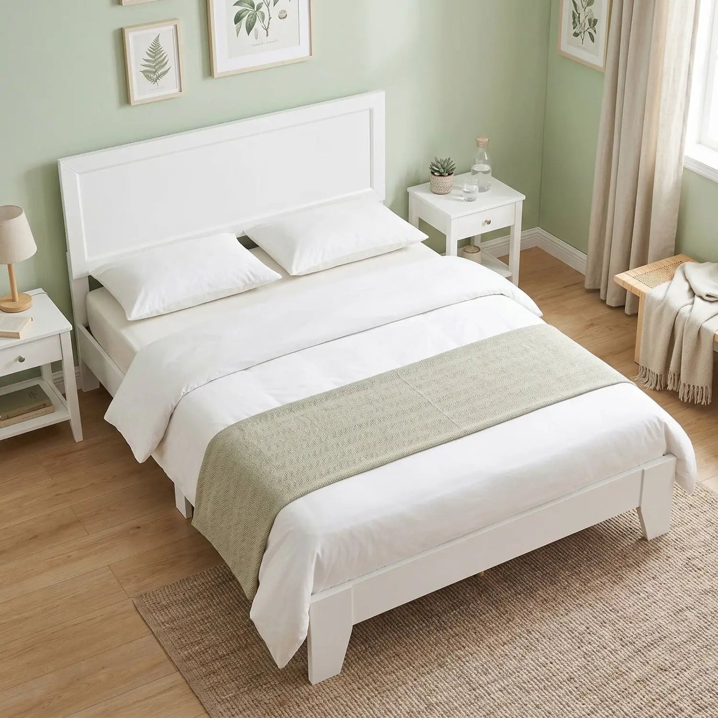Queen Platform Bed Frame with Headboard White