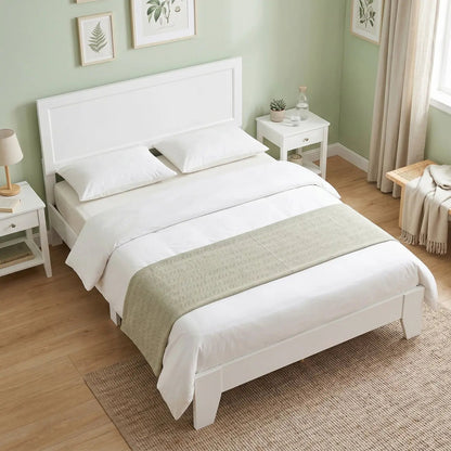Queen Platform Bed Frame with Headboard White