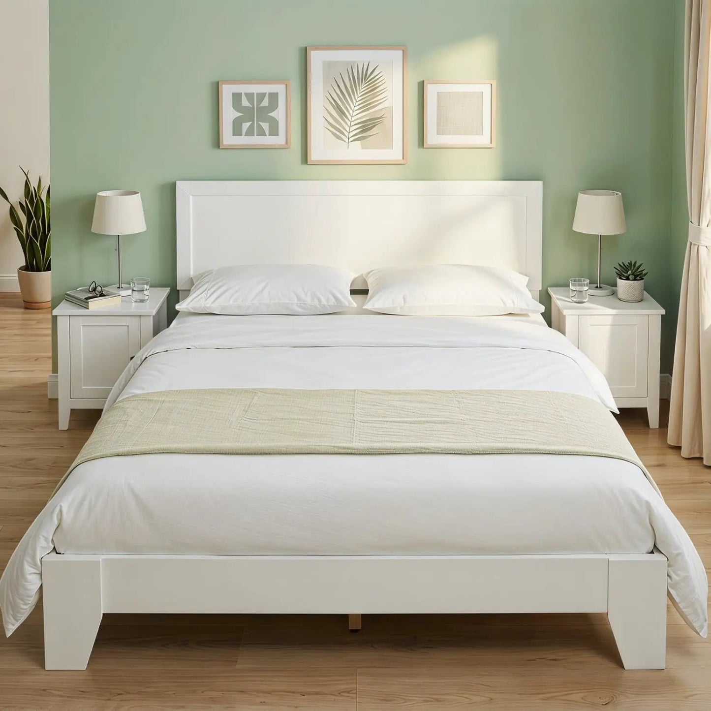 Queen Platform Bed Frame with Headboard White