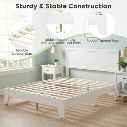 Queen Platform Bed Frame with Headboard White