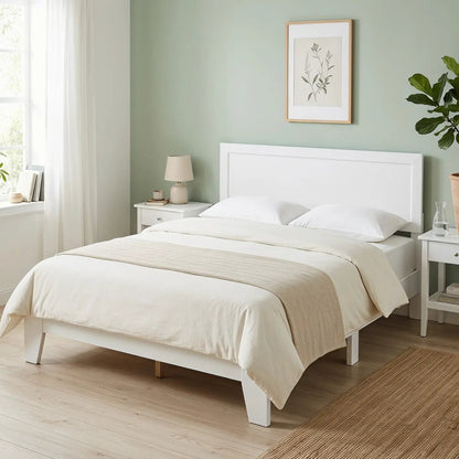 Queen Platform Bed Frame with Headboard White