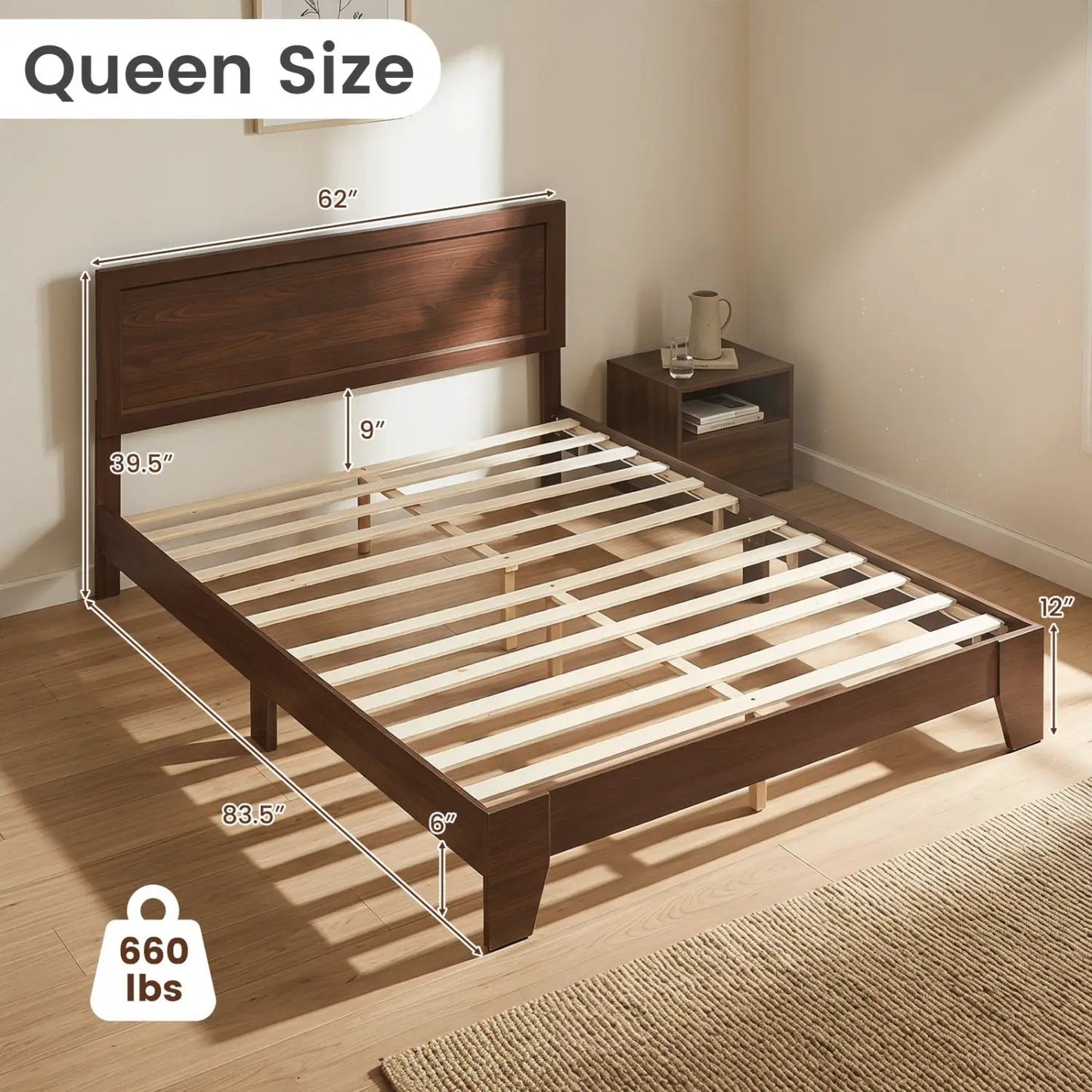 Queen Platform Bed Frame with Headboard White