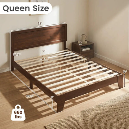 Queen Platform Bed Frame with Headboard White