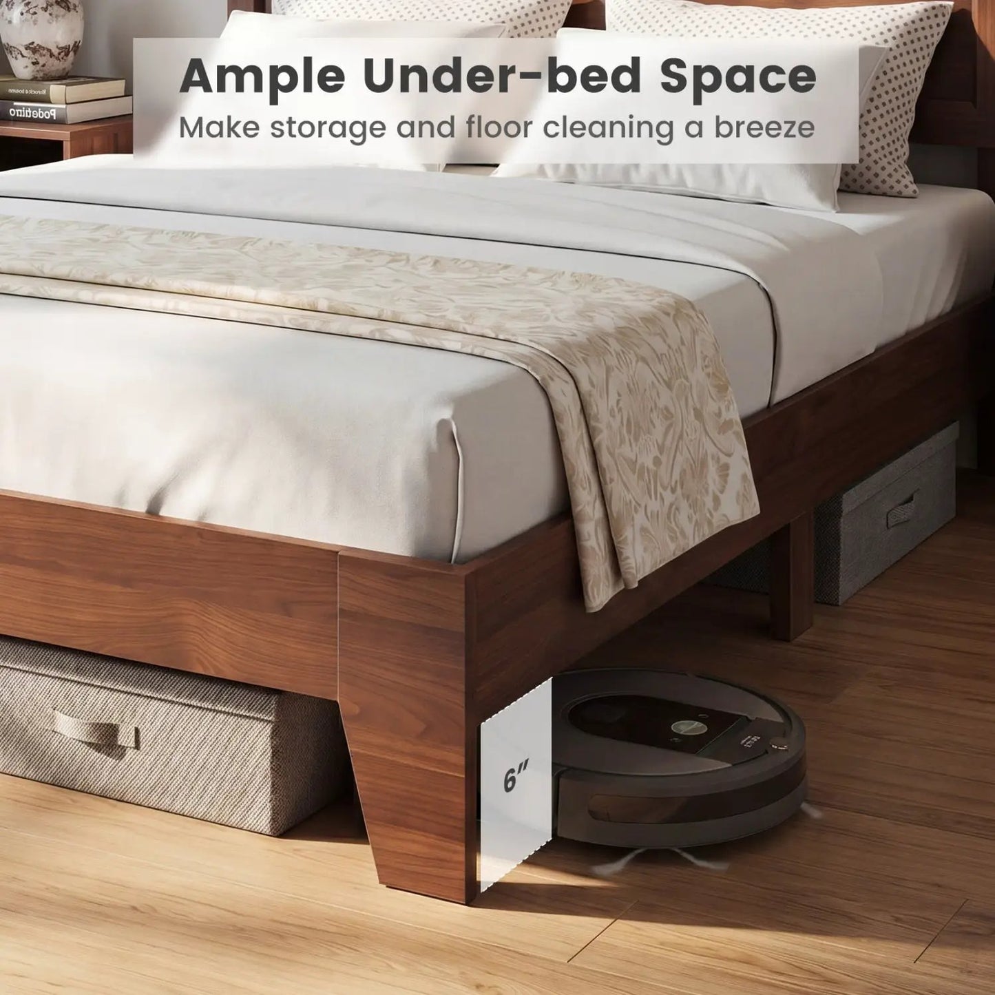 Queen Platform Bed Frame with Headboard White
