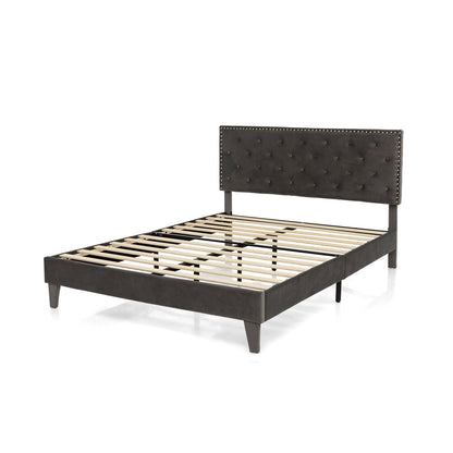 Cama de plataforma tapizada tamaño matrimonial/queen con cabecero capitoné - Tamaño matrimonial