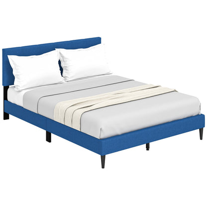 Cama de plataforma tapizada tamaño Queen con cabecero capitoné - Azul