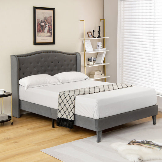Full/Queen Size Upholstered Platform Bed Frame with Button Tufted Headboard-Queen Size - Tampa Home & Garden Store