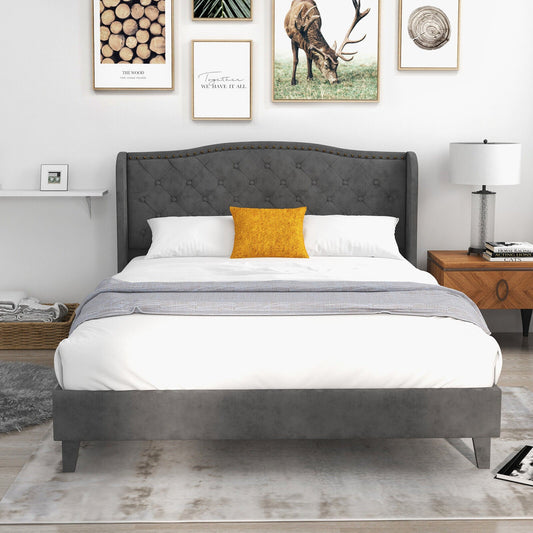 Full/Queen Size Upholstered Platform Bed Frame with Button Tufted Headboard-Queen Size - Tampa Home & Garden Store
