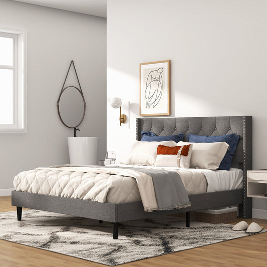 Full/Queen Size Upholstered Platform Bed with Button Tufted Headboard-Queen Size - Tampa Home & Garden Store