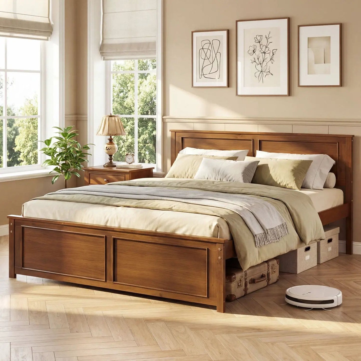 Twin Wooden Platform Bed Frame with Headboard