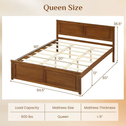 Twin Wooden Platform Bed Frame with Headboard