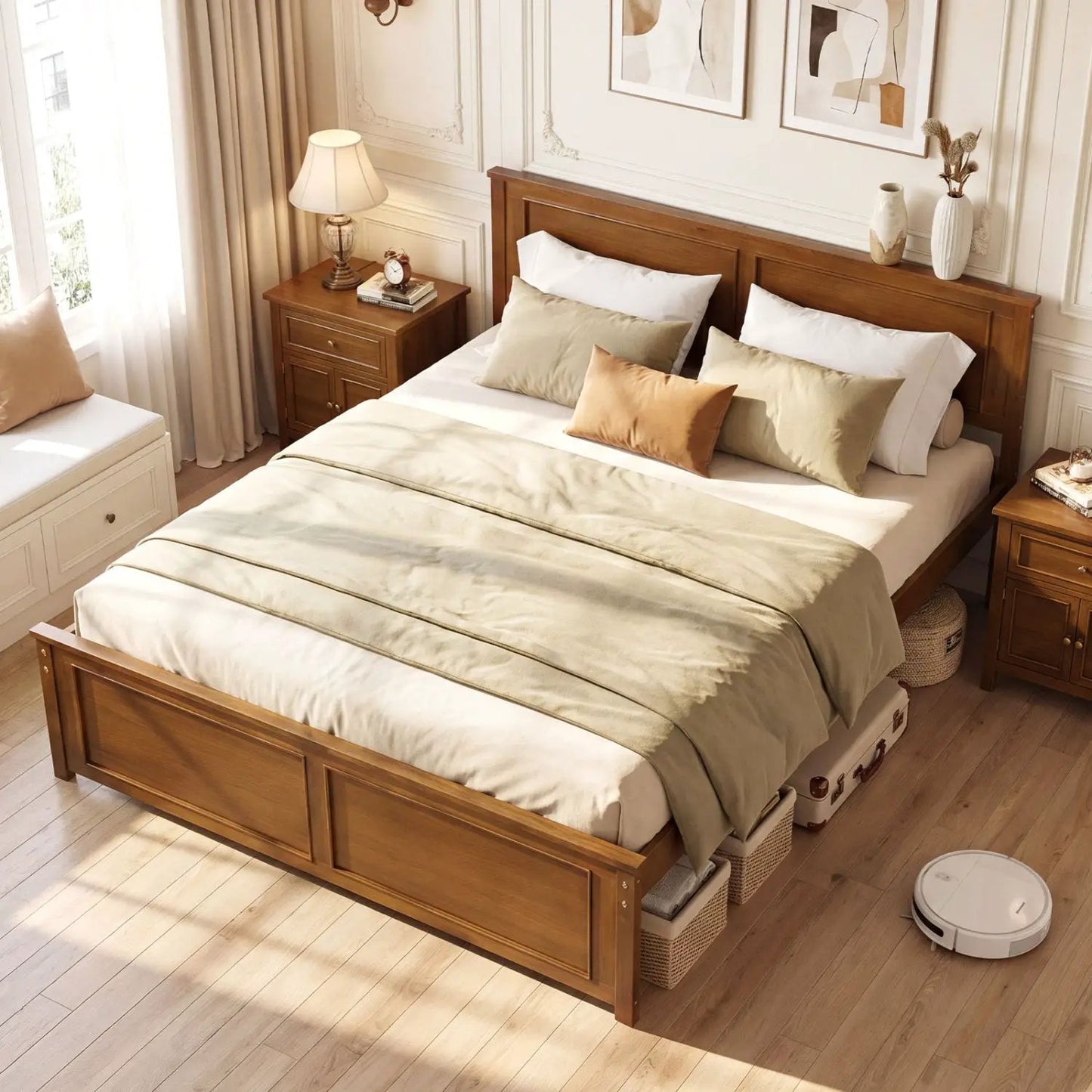 Twin Wooden Platform Bed Frame with Headboard
