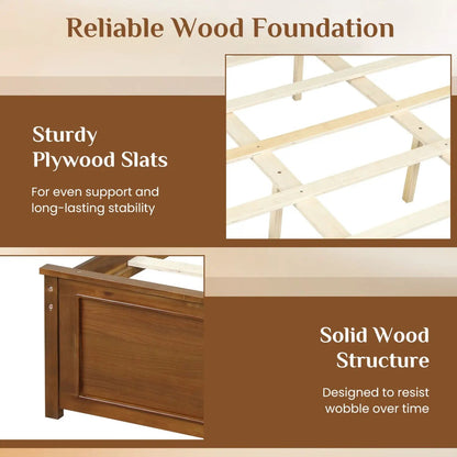 Twin Wooden Platform Bed Frame with Headboard