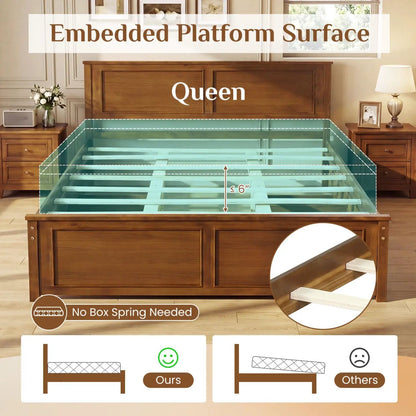 Twin Wooden Platform Bed Frame with Headboard