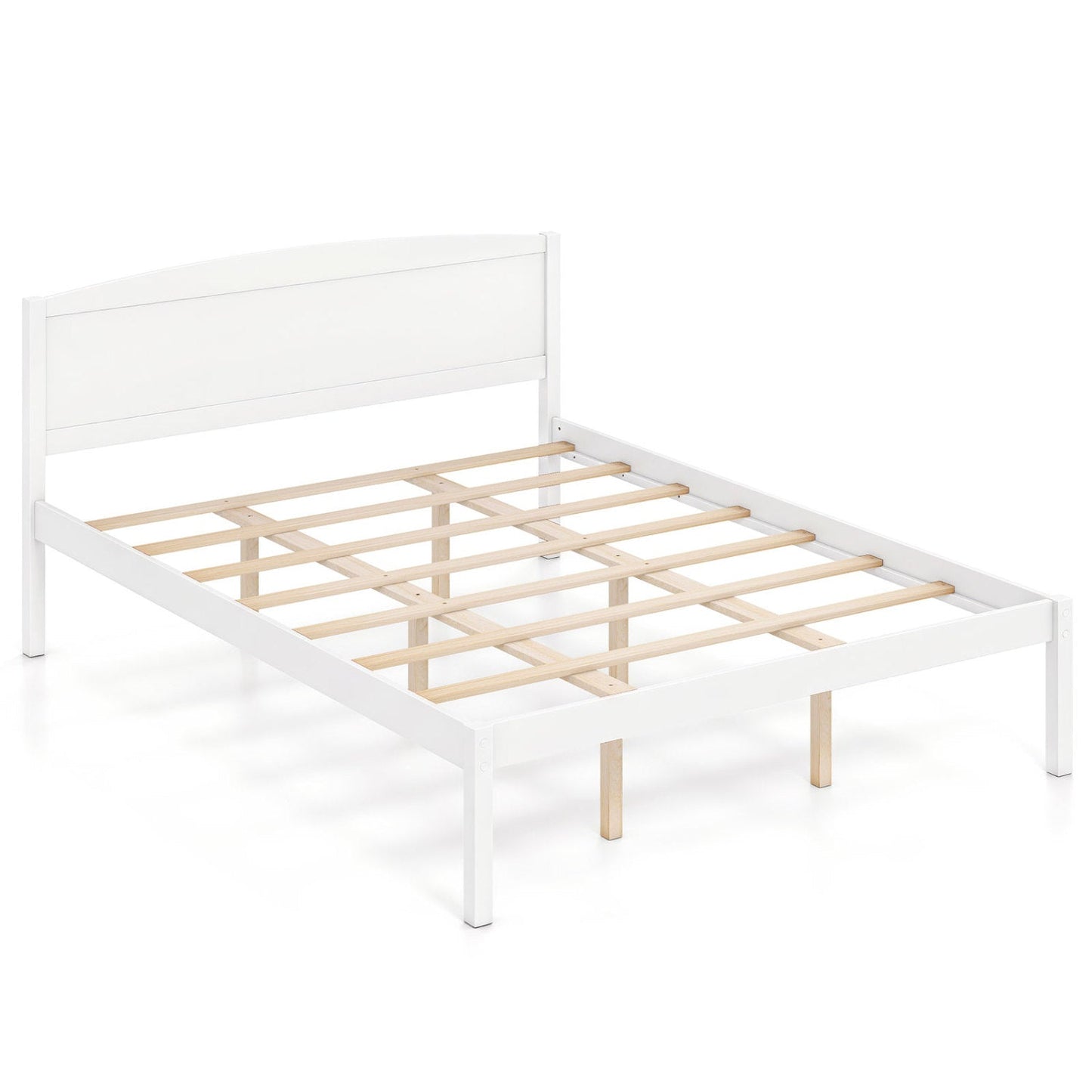 Queen Platform Bed Frame with Curved Headboard white frame with natural wood slats on Tampa Home & Garden Store