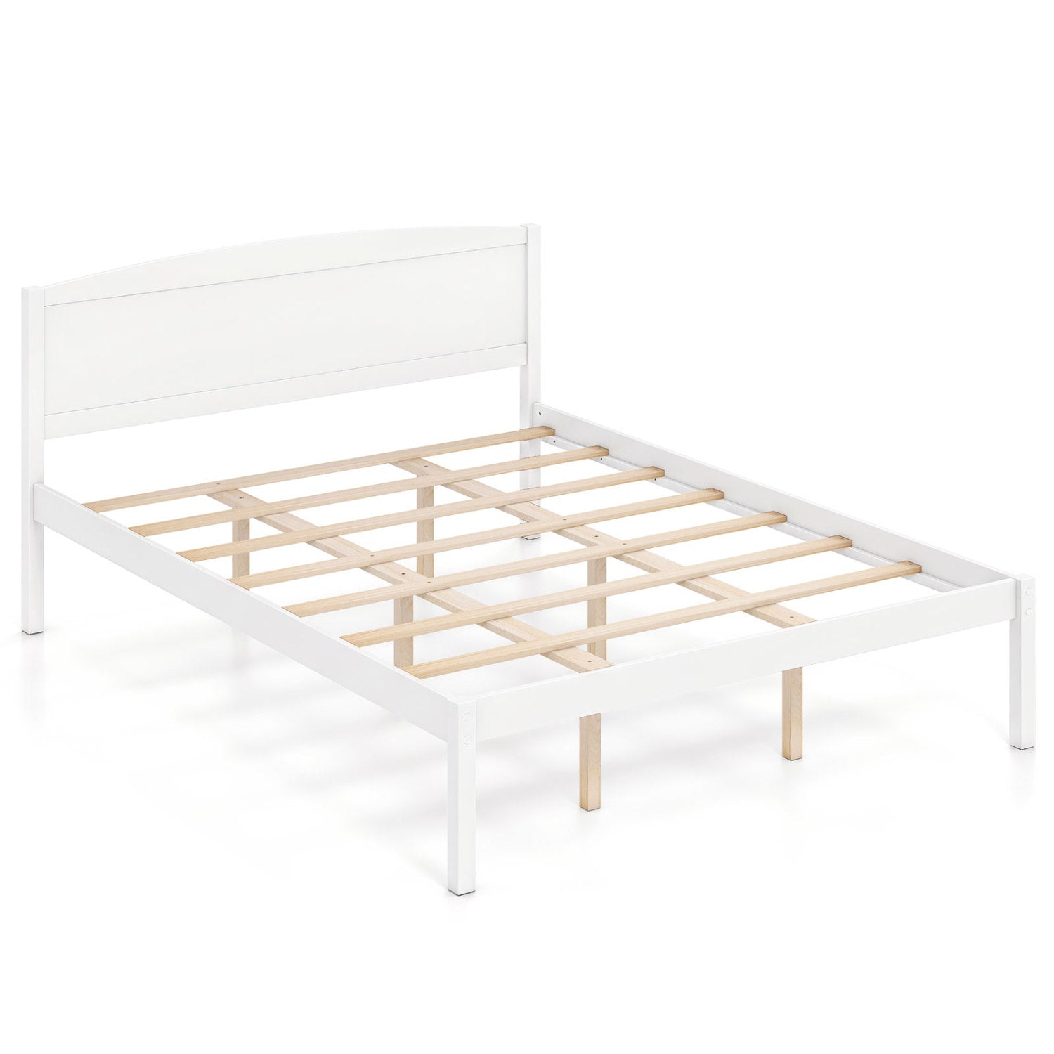 Queen Platform Bed Frame with Curved Headboard white frame with natural wood slats on Tampa Home & Garden Store