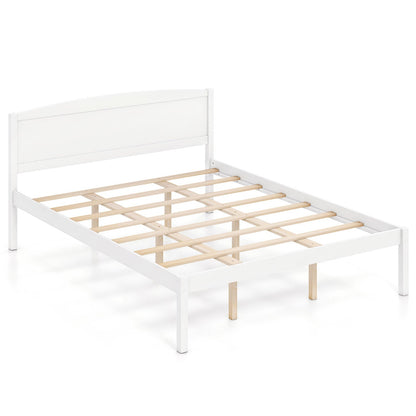 Queen Platform Bed Frame with Curved Headboard white frame with natural wood slats on Tampa Home & Garden Store