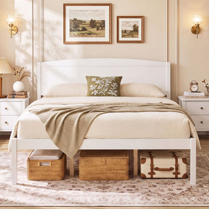 Queen platform bed frame with curved headboard in white by DirectDeals on Tampa Home & Garden Store