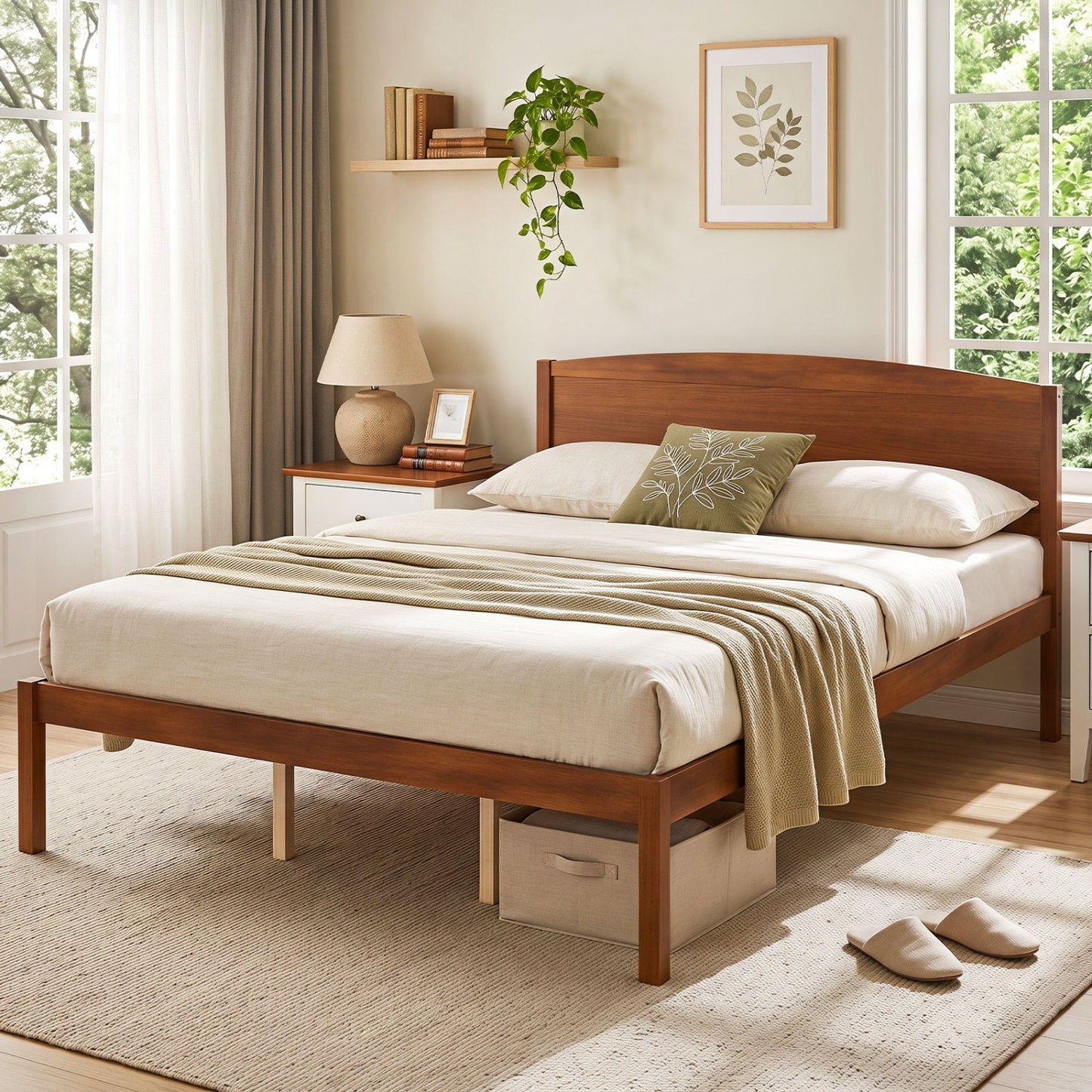 Queen Platform Bed Frame with Curved Headboard Walnut by DirectDeals on Tampa Home & Garden Store