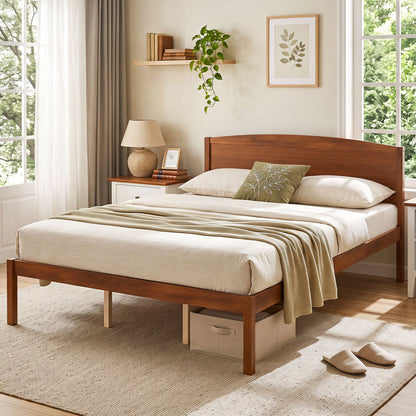 Queen Platform Bed Frame with Curved Headboard Walnut by DirectDeals on Tampa Home & Garden Store