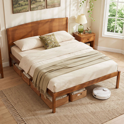 Queen platform bed frame with curved walnut headboard, DirectDeals bed with under-bed baskets on Tampa Home & Garden Store