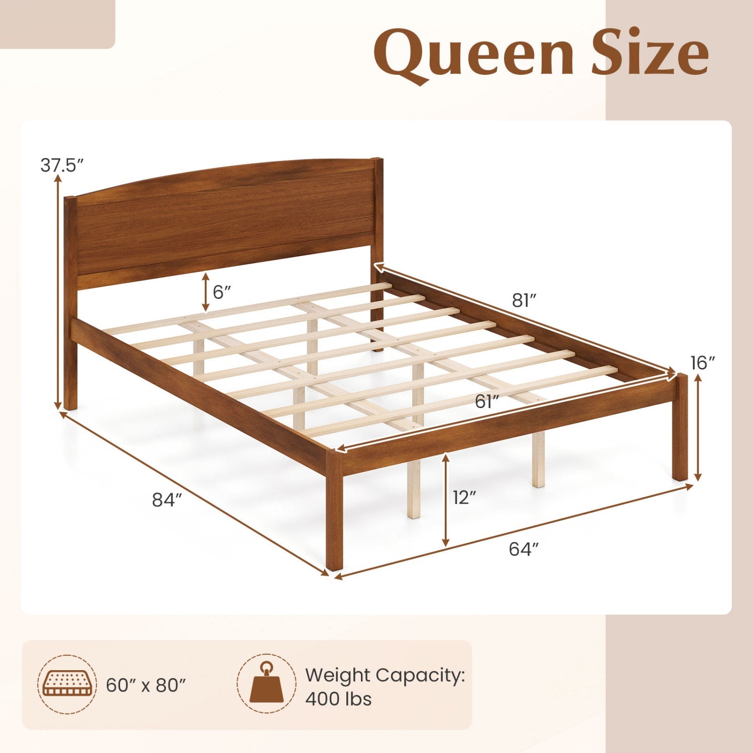 Queen size platform bed frame in walnut with curved headboard by DirectDeals on Tampa Home & Garden Store